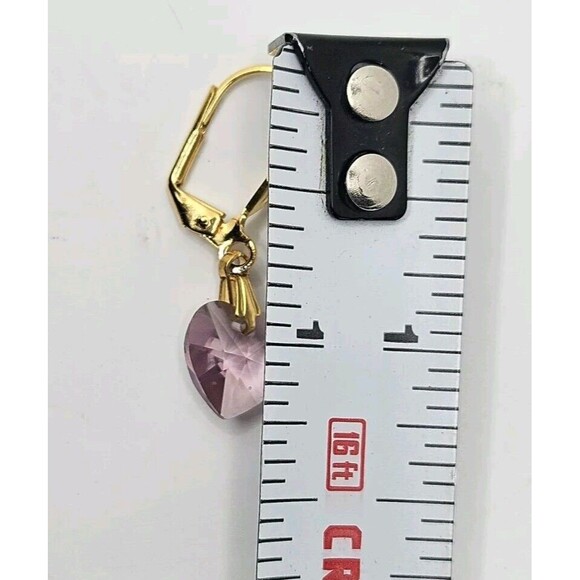 Vintage Pink Glass Heart Gold Tone Ladies Dangle Leverback Earrings - Picture 6 of 6